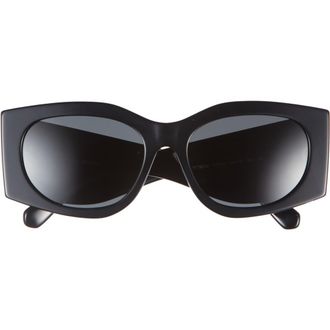 Tory Burch Kira 56mm Rectangular Sunglasses in Black /Dark Grey at Nordstrom