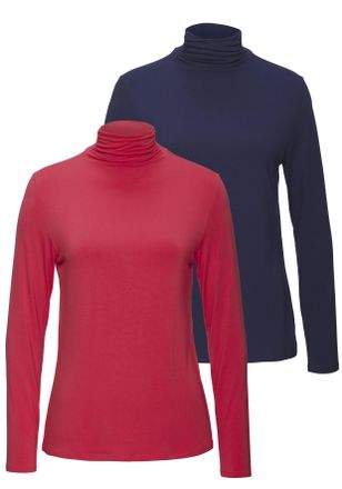 Lascana Stehkragenshirt LASCANA aus weichem Viskose-Stretch, Damen, Gr. 32/34, pink (pink, navy), Single Jersey, Obermaterial: 95% Viskose, 5% Elasthan, unifa