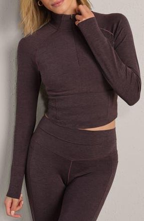 Rhone Heather Revive Crop Quarter Zip Top in Deep Mauve Heather at Nordstrom Rack, Size X-Large