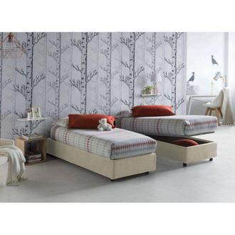 Talamo Italia Cama Individual Valentina, Cama Contenedor Con Revestimiento De Tela, 100% Made In Italy, Apertura Frontal, Con Colch&oacute;n Cm 90x200 Incluido, T&oacute;rtola, C