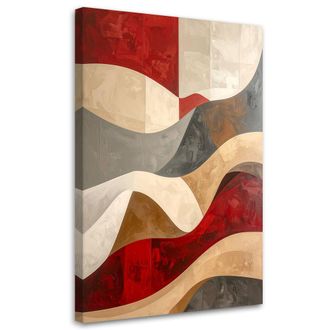 Feeby Cuadro En Lienzo, Olas Abstractas En Tonos Rojo Y Beige, 80x120