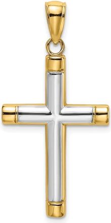 Diamond2Deal 14k Yellow Gold and White Rhodium Polished Tubular Cross Charm Pendant