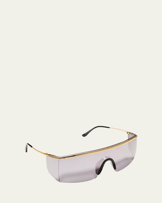 Tom Ford Mens Pavlos-02 Metal Flat-Top Shield Sunglasses