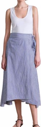 Apiece Apart Marsala Asymmetrical Skirt In Skinny Stripes Indigo/ Cream