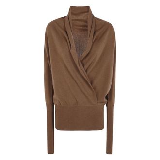 7 For All Mankind Su&eacute;ter con cuello en V cruzado - Knitwear - Mujer - Marr&oacute;n - M