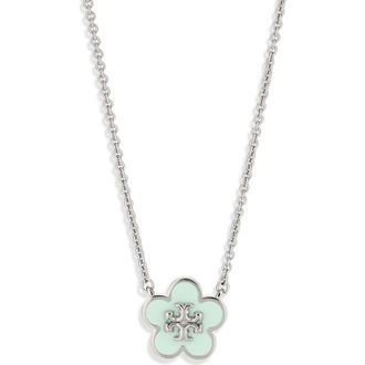 Tory Burch Forget Me Not Enamel Pendant Necklace in Tory Silver /Light Green at Nordstrom