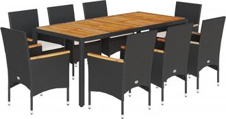 vidaXL Vidaxl - Set Pranzo Da Giardino 9 Pz Con Cuscini Nero Polyrattan Acacia