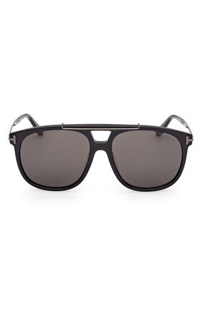 Tom Ford 58mm Navigator Sunglasses in Black /Gunmetal /Smoke Lens at Nordstrom