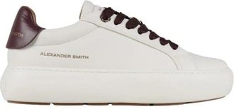Alexander Smith Soho Donna in glad wit leer en bordeaux details - Dames - Sneakers - Wit - 40 EU - Leer - Schoenen
