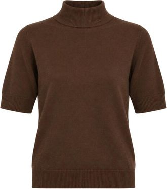 Akep Jersey de cuello alto bordado de manga corta - Knitwear - Mujer - Marr&oacute;n - XL