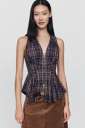 Maeve Viki Zip Front Peplum Top
