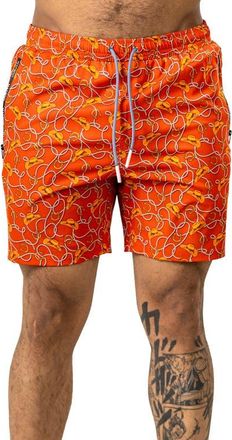 Maceoo Swim Marthyr Print Swim Trunks in Orange at Nordstrom, Size 5
