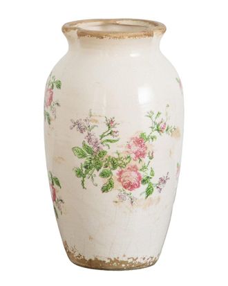 Nearly Natural 10In Floral Print Tuscan Ceramic Scroll Urn