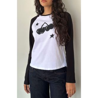 Motel Kyiato Black Cherry Cotton Graphic T-Shirt in White And Black Cher at Nordstrom Rack, Size X-Small