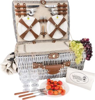 Les Jardins de la Comtesse Cesta picnic de mimbre Angers beige para 4 personas