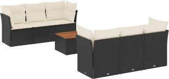 vidaXL Vidaxl - Set De Comedor De Jard&iacute;n 7 Pzas Y Cojines Rat&aacute;n Sint&eacute;tico Negro