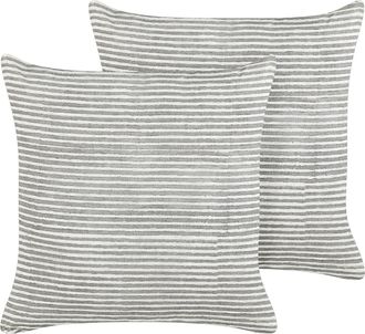 Beliani Beliani - Lote De 2 Cojines De Lino De Algod&oacute;n Con Estampado De Rayas En Color Gris Y Blanco 50 X 50 Cm Kanpas