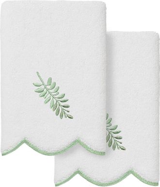 Linum Home Textiles 100% Turkish Cotton Fern Toss Scallop 2Pc Embellished Fingertip Towel Set