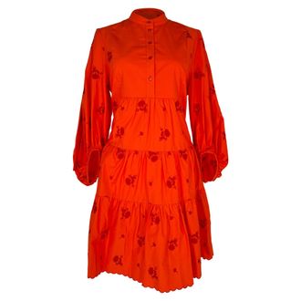 Erdem Erdem Embroidered Mini Tiered Dress in Orange Cotton