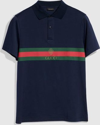 Gucci Cotton Jersey Polo Shirt With Web, Size XXXL, Blue, Ready-to-wear