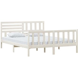vidaXL 3101164 Bed Frame without Mattress White Solid Wood 160x200 cm (810093+814155) vidaXL