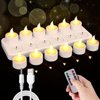 OEM Vela Led Recargable Tipo Candelero Con Estaci&oacute;n De Carga, Paquete De 12 Velas Led Recargables Con Control Remoto Y Temporizador, Llama Parpadeante, Pa