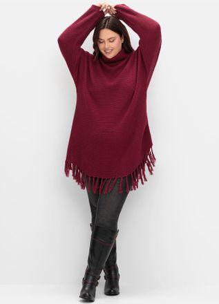 Sheego Strickponcho SHEEGO Strickpullover, Damen, Gr. 44/46, lila (beere), 50% Baumwolle, 50% Polyacryl, unifarben, Pullover Strickponcho