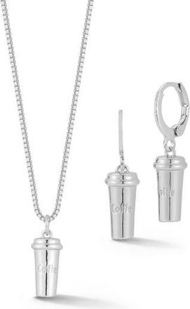 Glaze Jewelry Coffe Charm Drop Huggie Hoop Earrings & Necklace Set in Silver at Nordstrom Rack