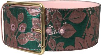 Dolce & Gabbana Womens Multicolor Floral Jacquard Lurex Gold Buckle Belt Polyester