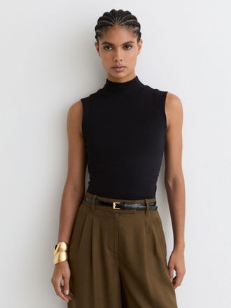 Reiss Black Stretch-cotton High-neck Vest, XL