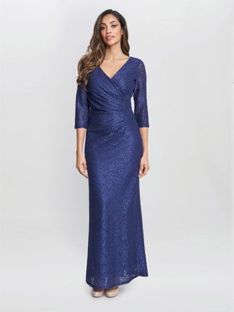 Gina Bacconi Womens Fearne Lace Wrap Maxi Dress - Navy - Size 10 UK