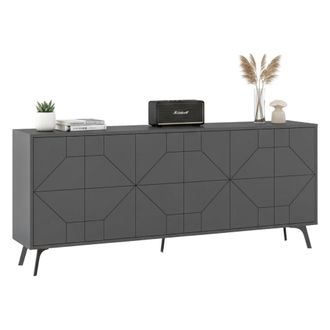 Dmora Credenza Earl, Aparador 6 Estantes, 12 Espacios, 6 Puertas, 184x35x77h Cm Negro Antracita