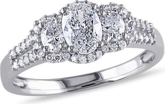 Mimi & Max 1ct TW Oval 3-Stone Diamond Engagement Ring 14k White Gold