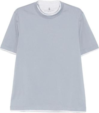 Brunello Cucinelli Katoenen Jersey T-shirt met ronde hals - Heren - T-shirts - Blauw - 2XL - Katoen - Tops