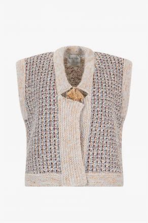 Forte_Forte Womens Fancy Tweed Vest In Grey Multi