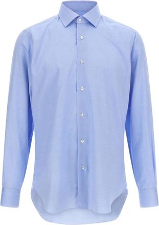 Barba Handgestikt Oxford Katoenen Overhemd - Heren - Zakelijke Overhemden - Blauw - 5XL - Katoen - Overhemden