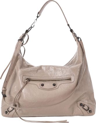 Balenciaga Pre-owned Womens Le City Medium Embellished Crinkled Bag in Beige Leather - One Size