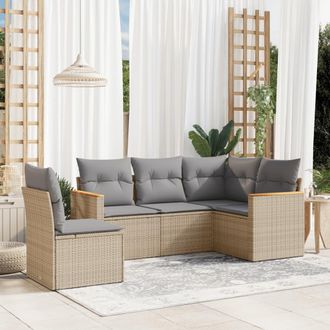 vidaXL Juego De Sof&aacute;s Jard&iacute;n Con Cojines 5 Pzas Rat&aacute;n Sint&eacute;tico Beige Vidaxl