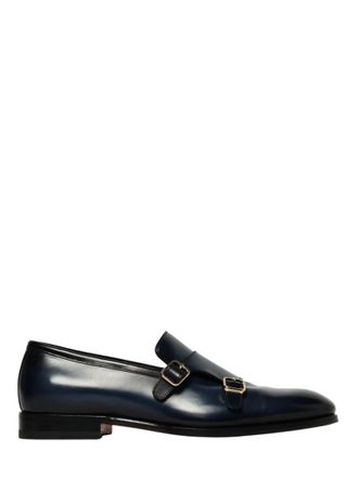 Santoni Navy Blue Leather Loafers