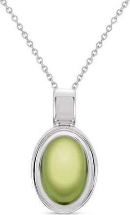 Allurez Oval Natural Cabochon Moss Agate Pendant Necklace 14K 0.72ct in Peridot,white Gold at Nordstrom, Size 18