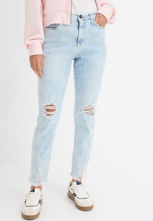 Bonprix Mom-Jeans BONPRIX, Damen, Gr. 42, N-Gr, blau used, Denim/Jeans, Obermaterial: 82% Baumwolle, 17% Polyester, 1% Elasthan, regular fit, Jeans Mom-Jeans,