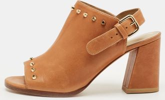 Stuart Weitzman Brown Leather Studded Slingback Sandals