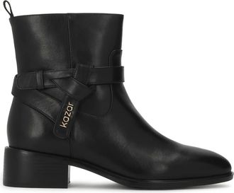 Kazar Schoenen, Dames, Zwart, 41 EU, Leer, Leren enkellaarsjes met logoband