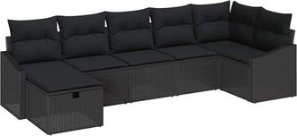 vidaXL Sofa Set with Cushion with Storage Black Poly Rattan vidaXL