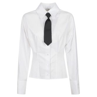 Elisabetta Franchi Camisa de popelina con lazo - Blouses & Shirts - Mujer - Blanco - S