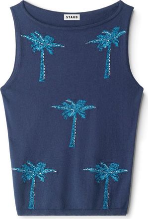 Staud Arden Embroidered Palm Tree Top in Navy at Nordstrom, Size X-Small