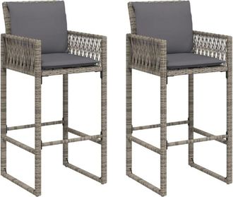 vidaXL Vidaxl - Taburetes De Cocina Con Cojines 2 Uds Rat&aacute;n Sint&eacute;tico Gris