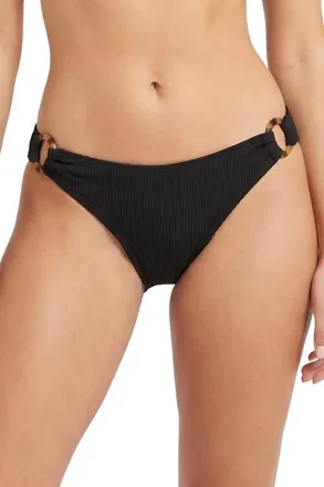 Change of Scenery Camilla Ring Trim Lowrise Hipster Bikini Bottom in Black Texture at Nordstrom, Size X-Small