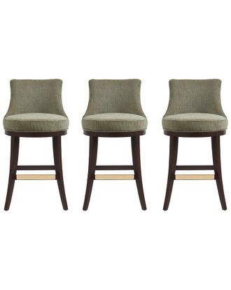 Manhattan Comfort Set Of 3 Lucia Chenille Barstools With Beech Wood Legs