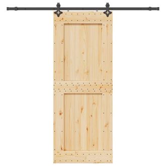 Berkfield Home Sliding Door with Hardware Set 90x210 cm Solid Wood Pine in Brown
